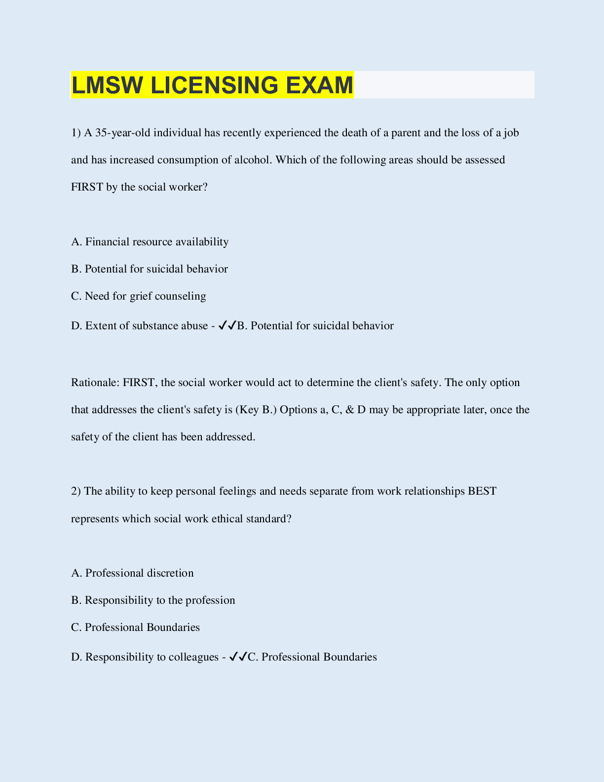 LMSW LICENSING EXAM - Browsegrades